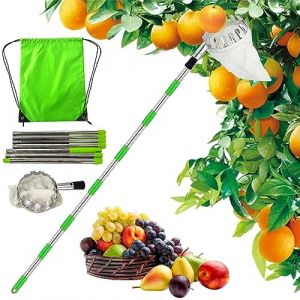 Cueille Fruit Con Perche,Cueilleur de Fruits Amovible,2.8m Ramasse Fruit de INOX,Cueille Cerise,Cueille Pomme,Cueille Fruit,Outil Cueillette Jardin Arbre Poires Pêches Ø 160mm (TUIBEI, neuf)