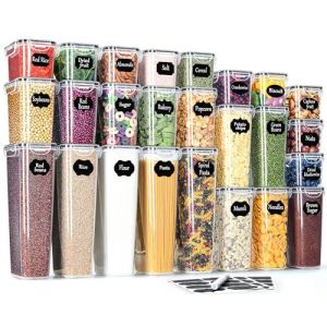 Boite Hermetique Alimentaire Lot de 25: Bocaux Rangement en Plastique avec Couvercles | Boite Rangement Cuisine pour Céréales, Farine, Pâtes, Riz | Sans BPA | Lavable au lave-vaisselle (L LONGANCHANG, neuf)