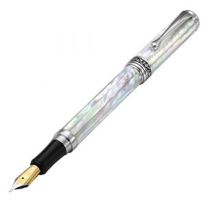 Xezo Maestro Stylo plume &agrave; pointe fine Nacre blanche oc&eacute;anique avec placage chrom&eacute; Fabriqu&eacute; &agrave; la main &Eacute;dition limit&eacute;e S&eacute;rie No Two Pens Alike (XEZO, neuf)