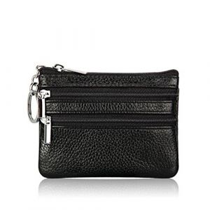 AprinCtempsD Petit Porte-Monnaie en Cuir V&eacute;ritable Portefeuille Mini Zipp&eacute; avec Porte-Cl&eacute;s pour Femme Homme (Noir) (DcSpring, neuf)