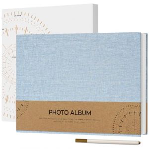 Vienrose Album Photo Adhesif 10x15 Petit Album Photo Vide 60 Pages en Lin Reli&eacute; 21,5x30 cm DIY Album Scrapbooking avec Un Stylo M&eacute;tallique pour Mariage B&eacute;b&eacute; Famille Voyage, Bleu ciel (Vienrose EU, neuf)