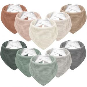 Susurration Bavoirs B&eacute;b&eacute; Bandana 10 Pi&egrave;ces,Mousseline Foulard Bavoirs Bebe R&eacute;glables Doux Pour Gar&ccedil;ons et Filles (Gris Vert) (Allkim, neuf)