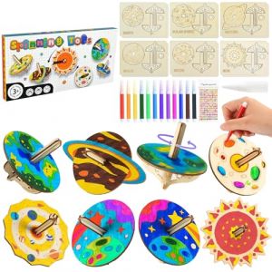 Hshenjhu 12 Pièces Toupie en Bois, Gyroscope Planétaire, Bricolage en Toupie Bois pour Enfants 4 5 6 7 8 9 10 Garçons Filles, Jouet Créatif Cadeau, Idée Anniversaire Enfant (DANSHUI, neuf)