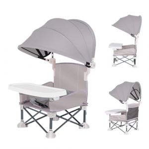 Rehausseur Chaise Enfantss Pliable Voyage, Siège De Camping Enfantss, Chaise Plage Bebe, Chaise Haute Bébé Confort, Chaise Bebe De Table Avec Plateau Amovible Et Parasol Pour Intérieure Extérieure (Knowlife, neuf)