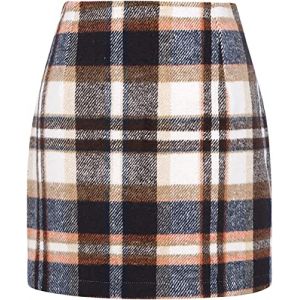 WINKEEY Mini Jupe Femme Crayon &Eacute;cossaise Jupe Court Haute Taille Bodycon pour Automne/Hiver, Marron XXL (WINKEEY, neuf)