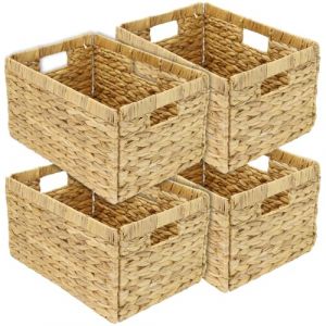HMF Panier de rangement, panier tress&eacute; en jacinthe d'eau | lot de 4 | adapt&eacute; pour Billy | 35 x 25 x 20 cm (hmf_shop, neuf)