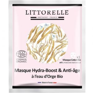 Littorelle &ndash; Masque Hydra-Boost Anti-&acirc;ge Certifi&eacute; Bio COSMOS ORGANIC &ndash; Masque Anti-Age en Coton Biologique &ndash; Made in France &ndash; Soin Visage Hydratant Peau douce &ndash; 98,5% Origine Naturelle (VEO-Tech, neuf)