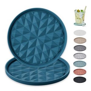 Wingcases Dessous de Verre en Silicone pour Boissons [2 Packs], sous-Verres, Tapis de Protection pour Table - décoration de Table de café, Cadeau pour Toutes Les Occasions, Bleu Foncé (Wingcase, neuf)