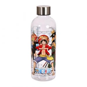 Elbenwald Bouteille d'eau One Piece - 850 ml avec motif Luffy et l'équipage, bouteille d'eau avec bouchon à vis, hauteur de 22,5 cm - Transparent/Multicolore (Elbenwald, neuf)