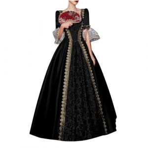 Robe medievale Femme Victorienne Retro Robe Renaissance Grande Taille Manches Trompette Costume Moyen Age Cour Maxi Halloween Deguisement Adulte Cosplay Carnaval de Princesse Cocktail (Anglekie, neuf)