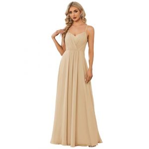 Ever-Pretty Robe de Demoiselle d'honneur Longue Femme Bretelles Col V Sexy Dos Nu A Line Chic Champagne 48 (Ever-Pretty Plus, neuf)