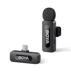 BOYA BY-V10 Microphone sans Fil pour iPhone 15/16, Android, Mini Micro, 48 kHz/16 Bits, 9h D'utilisation, Suppression du Bruit, Micro Cravate USB-C, Mode Muet, Micro Cravate sans Fil à Clip 360° (BOYA Official, neuf)