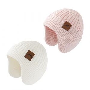 SEYUFN Bonnet Enfant Garcon Hiver Bonnet Bebe Fille Dinosaure Tricot Chapeau Bebe Garcon Large Protection des Oreilles (FR/ES, Âge, 0 Mois, 6 Mois, A-Rose&Blanc) (JDSEU, neuf)