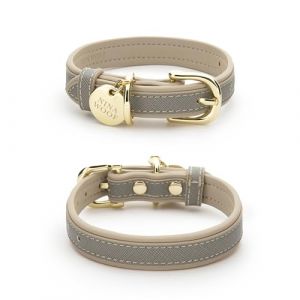 Nina Woof London Collier pour Chien en Cuir végan, rembourré, Boucle réglable, Texture Saffiano, Gris/Beige, Taille M (Honest Brands Shop, neuf)