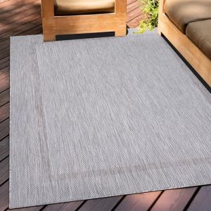 Teppium Tapis d'extérieur résistant aux intempéries, 200 x 300 cm (200 x 290 cm) - Couleur argentée - Aspect sisal - Lavable - Antidérapant - Imperméable - Bordures - Facile d'entretien - Idéal pour (Teppium, neuf)