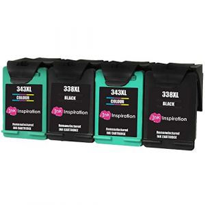 Ink Inspiration&reg; 4 Cartouches d'encre Remanufactur&eacute;es pour HP 338 343 Photosmart 2575 2610 2710 8150 8450 8750 C3180 DeskJet 460c 6540 6620 9800 PSC 1610 2355 Officejet 100 150 6210 H470 (Toner Experte, neuf)