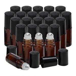 BELLE VOUS Flacon Roll On Vide - Lot 24x Flacon Verre Ambré Rechargeable 5 ml avec Bille en Inox - Roll On Huiles Essentielles Aromathérapie Parfums et Baume Lèvres et Cosmétiques (Tinyyo Europe, neuf)