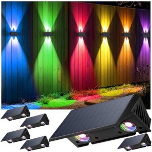 IIRARA Applique Solaire Ext&eacute;rieur, Nouvelle G&eacute;n&eacute;ration 2025 Haut & Bas Applique Murale Solaire Blanc RVB 1500mAh Lampe Solaire Murale Ext&eacute;rieur IP67 &Eacute;tanche 6 Articles 100 Lumens pour Cl&ocirc;ture Jardin (Yaji Co. Limited, neuf)