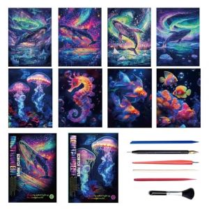 SZSMW 8 Dessin A Gratter Adulte - Tableau A Gratter - Utilis&eacute; pour Les Graffitis, Le Dessin, La Peinture Et Peut D&eacute;Corer Votre Chambre, Salon, &eacute;Tude Ou Bureau(31,5x21,4cm) (SANGMOWAN, neuf)