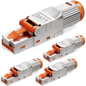 HB-DIGITAL Lot de 4 fiches CAT 7 RJ45 pour c&acirc;ble de pose Ethernet LAN rigide &ndash; Montage sans outil STP enti&egrave;rement blind&eacute; avec contacts plaqu&eacute;s or 50 &micro; 10 Gbit/s Connecteur haute vitesse (HB-DIGITAL, neuf)