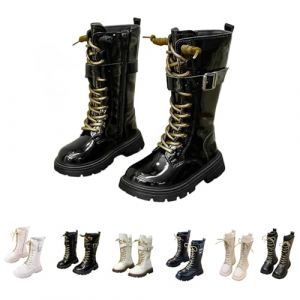 Bottes d'hiver doubl&eacute;es pour Fille et Enfant Bottes d'&eacute;quitation Chaudes avec Doublure Polaire Bottes en Cuir avec Fermeture &eacute;clair lat&eacute;rale Bottes de Neige imperm&eacute;ables (Misyw, neuf)