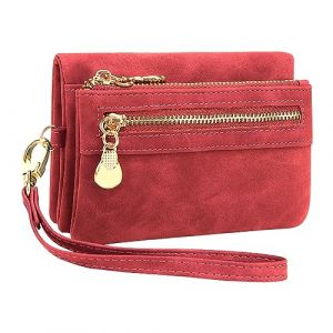 REETEE Portefeuille Femme Petit Porte Monnaie Femmes en Cuir PU Court Porte Feuilles pour Femme avec 10 Porte-Cartes, Portefeuilles Femme avec Zipp&eacute; Pochette &agrave; Monnaie et Bracelet Amovible(Rouge) (REETEE, neuf)