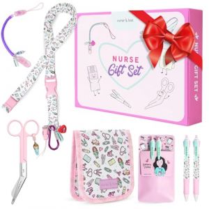 Nurse is Love Cadeau Infirmiere Set De 5 Pcs. | Tour De Cou Badge - Porte-Badge + Ciseaux + 2 Pochette Infirmiere avec 2 Stylo Personnalis&eacute; Multi-Encre + Porte-Ciseaux | Infirmiere Accessoires & AS (Gylmo Store, neuf)