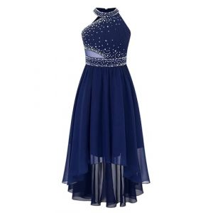 Miaeowve Enfant Fille Robe Soir&eacute;e Princesse &agrave; Strass Brillant Asym&eacute;trique pour Mariage C&eacute;r&eacute;monie Demoiselle d'Honneur F&ecirc;te Bal 5-16 Ans Bleu Marine 11-12 Ans (Miaeowve, neuf)