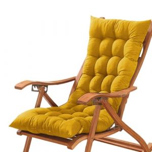 Coussin de chaise de bureau épais à dossier bas avec attaches, coussin de chaise avec dossier pour maison, jardin, chaises longues, fauteuil inclinable (120 x 50 cm, jaune) (GGoty, neuf)