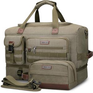 WITZMAN Sac De Voyage Homme Canvas Weekender Bag Grand Sac De Sport avec Trousse De Toilette Sac De Compartiment à Chaussures (A8010-2 Vert Armée) (ALTOSY FASHION, neuf)