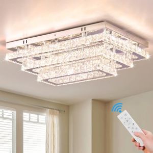 Finktonglan Plafonnier LED en cristal rectangulaire 50 cm – Lustre moderne dimmable 3 niveaux avec télécommande, luminaire plafond élégant pour salon, chambre, salle à manger (tonglanlighting, neuf)