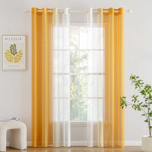 Woaboy Rideau Voilage Rideaux D&eacute;grad&eacute; &agrave; Oeillet Voilages Semi-Transparent L&eacute;ger &Eacute;l&eacute;gant Rideaux Int&eacute;rieurs pour Salon Moderne Chambre Fen&ecirc;tre Maison Lot de 2, 140x260cm Orange (fengjin home, neuf)
