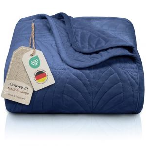 Gräfenstrayn Couvre lit 200x220 cm – Dessus de lit matelassé Motif Feuilles – boutis déco en Polyester Doux pour lit Double, canapé ou Fauteuil – Rembourrage léger (Bleu) (Torrex24, neuf)
