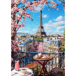 NEWENMO 5D Eiffel Tower Diamond Painting Adulte,Fleurs de Cerisier Peinture Diamant Kit,DIY Paysage Diamant Painting Kit,Diamond Point de Croix Cristal Painting,pour Décoration Maison 30x40cm (newenmo, neuf)