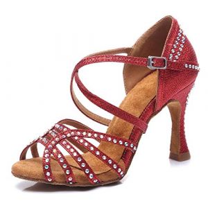 MINITOO Femme Danse Chaussures avec Strass Mariage Soirée Sandals avec Talon L419 Rouge EU 38.5 (Shaoguanshi Borun Maoyi Youxiangongsi, neuf)