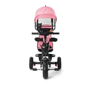 Tricycle Enfant Évolutif avec Siège Réversible, Tricycle Bébé Évolutif 4 en 1, avec Poignée de Poussée Réglable, Canne, Cloche et Rétroviseurs, Harnais de Sécurité 9 Mois à 5 Ans (4 en 1 - Rose) (Hechheu, neuf)