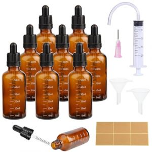 8PCS Flacon Pipette 50ml Ambré Flacon Compte Gouttes Petit Flacon en Verre Huile Essentielle Vide Avec Pipette Graduée & 18 Pièces d'accessoires pour Huiles Essentielles Parfums,Cosmétique,Voyageavec (business_kc, neuf)