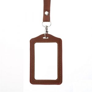 Dragonaur - Porte-badge transparent avec lanière - À la mode - En faux cuir - Pour carte d’identité et badge Medium marron (vocayle, neuf)