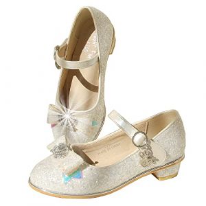 EIGHT KM Filles Chaussures Habillées À Talons Hauts Mary Jane Princesse Chaussures De Pompe De Fête De Mariage EKM7018 Étincelle Paillettes Arc Aphrodite Blanc Taille 37 (ElfElfElf FR, neuf)
