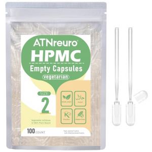 ATNreuro Gélules Vides Végétales Taille 2 (100 unités) - Gélules Vides Végétaliennes à Remplir - Transparent - Végétarien - Capsule Vide avec Micro Cuillère - Idéales pour Vitamines et Compléments (ATNreuro, neuf)