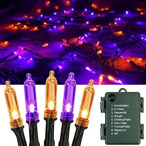 OEMG Halloween Decoration Guirlande Lumineuse Orange et Violet, 8 Modes 12m 120 LED Guirlande Lumineuse Exterieure Violet Orange, Halloween Guirlande a Pile Exterieur Imperm&eacute;able IP65 (Yshi-EU, neuf)