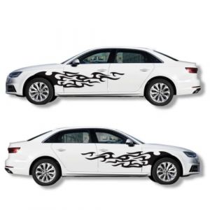 2 PCS Autocollant de voiture d&eacute;coration flamme imperm&eacute;able en PVC Grand autocollant universel voiture corps sticker v&eacute;hicule pour les voitures, les camions, les SUV et autres mod&egrave;les 160 * 29CM Noir (TangDao-FR, neuf)