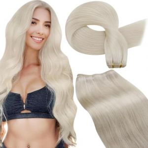 LaaVoo Blond Extension Cheveux Humain Tissage Cheveux Humain Tissage Blonde Platine 55cm/100g Extension Cheveux Humain Tissage Cheveux Lisse #60 (Laavoo, neuf)