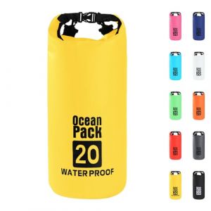 20L Sac &eacute;tanche Polyvalent, 2L/5L/10L/15L/20L/30L Jaune Waterproof Dry Bag avec Longue Bandouli&egrave;re R&eacute;glable Sac &agrave; Dos Confort Imperm&eacute;able pour Bateau/Kayak/P&ecirc;che/Rafting/Natation/Camping/Snowboard (MUDAMUDA Store, neuf)