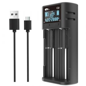 IMREN 18650 Chargeur de Batterie, Intelligent LCD Chargeur Accu 21700 18650, 2 A Charger Rapide pour Batteries 3,7V Li-ION 18650 21700 20700 26650 1.2 V Ni-MH Ni-CD AA AAA C(avec USB-C) (IMREN Direct, neuf)