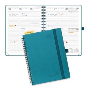POPRUN Agenda 2025 2026 Semainier 22 x 16,5 cm D'Août 2025 à Déc 2026, Planner Vertical Scolaire 17 Mois avec Couverture Souple Spirale, Règle et signet, Papier 80g/m², Pacifique Vert (Time Works Wonders, neuf)