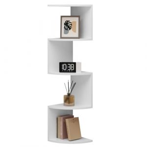 WOLTU Étagère d'angle à 5 Niveaux, Étagère Murale, Étagère Angle Murale Zigzag, Bibliothèque Angle, pour Chambre à Coucher, Salon, Cuisine, Blanc, en Bois d'ingénierie, RG9520ws (WOLTU GmbH, neuf)