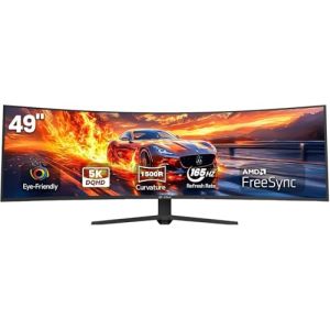 CRUA 49 Pouces &Eacute;cran PC d'ordinateur de Jeu Ultra-Large incurv&eacute;, DQHD (5120&times;1440), 165Hz,144Hz,1500R, 1MS,32:9,HDR10,FreeSync, 120% sRGB, Moniteur r&eacute;glable en Hauteur, HDMI、DP, VESA (Crua-Exclusive, neuf)