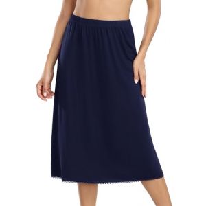 Vlazom Jupon Femme Longue Jupon sous Robe Antistatique en Dentelle Demi-Jupe Modal Lingerie sous-vêtements，Bleu Marine，XL (Vlazom, neuf)