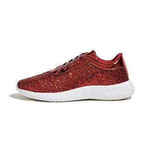 LUCKY STEP Baskets Brillantes Femme avec Strass et Paillettes M&eacute;talliques, Chaussures de Tennis L&eacute;g&egrave;res. (Rouge, 8.5US-39EU-6UK) (KIP WOK, neuf)